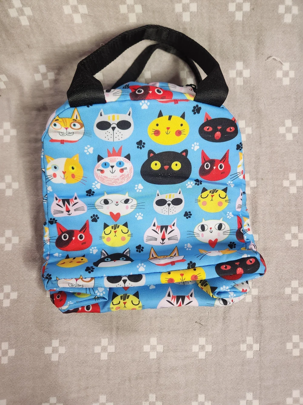 cute blue cat-patterned insulated lunch tote Lunch box